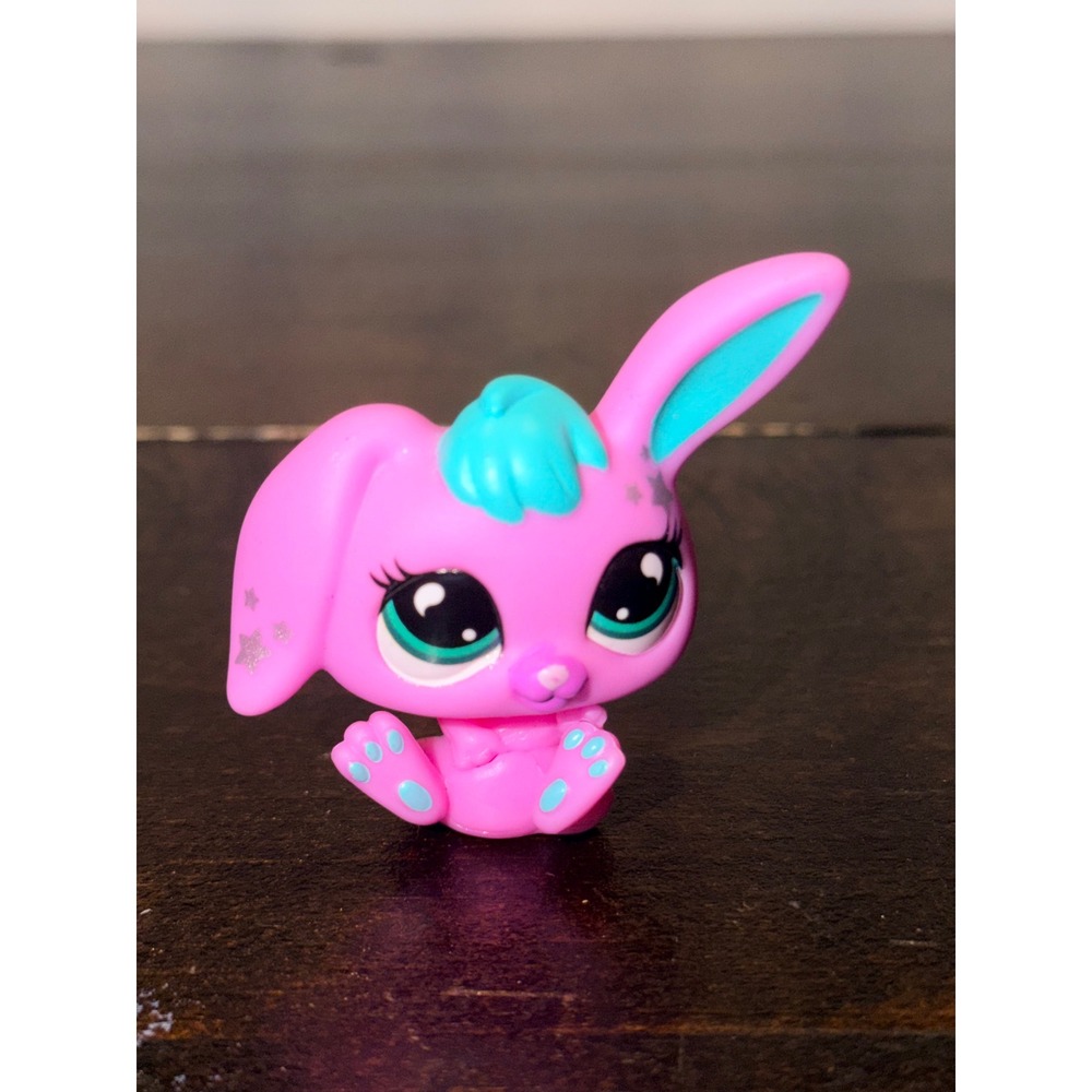Littlest Pet Shop Pink Bunny Rabbit G7 Teal Stars LPS‎ Animal Figure Toy